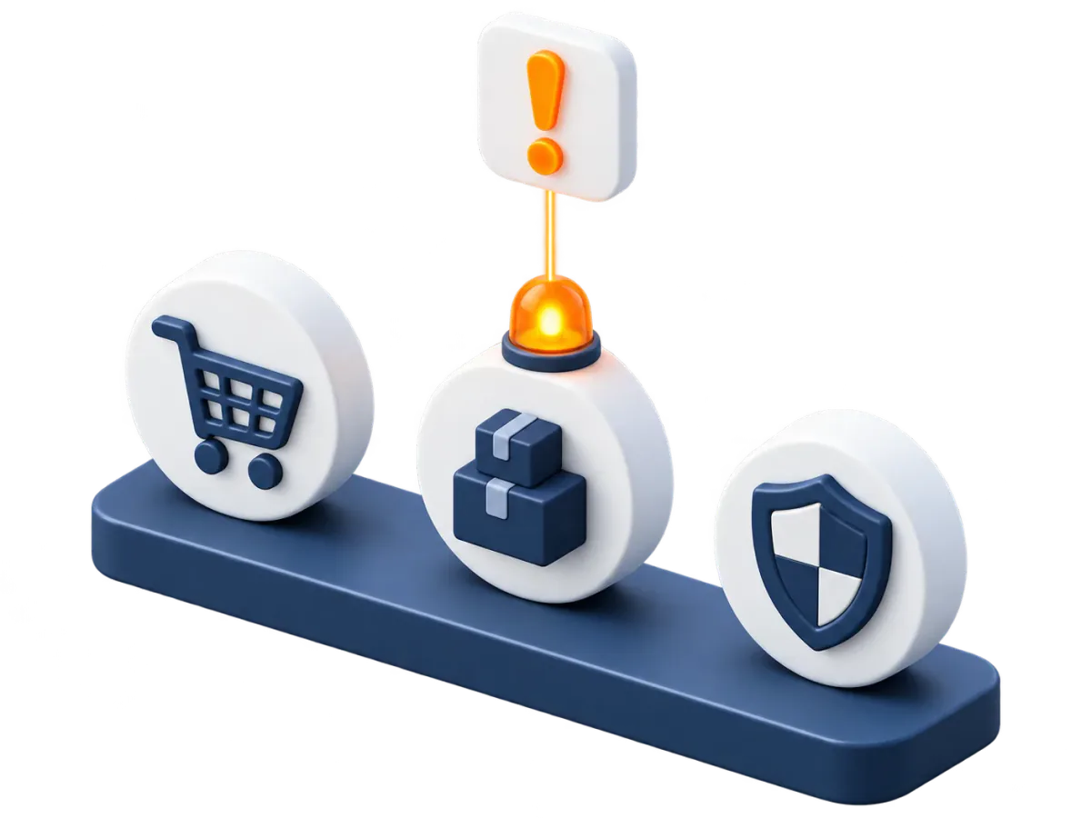 Buy Box, inventory and account health side by side, a warning light on